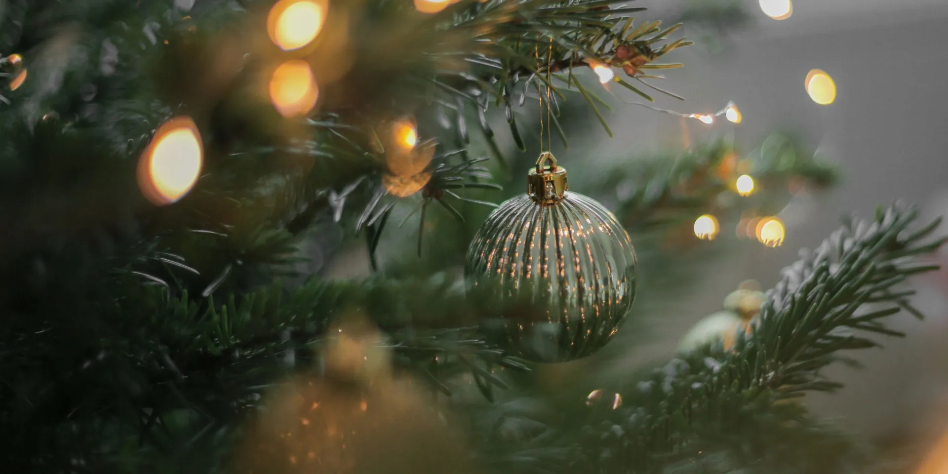 Soft focus Christmas tree, bauble and lights